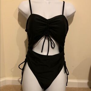 Sexy Black Ruched Cutout One Piece Swimsuit with Ties in Size Medium